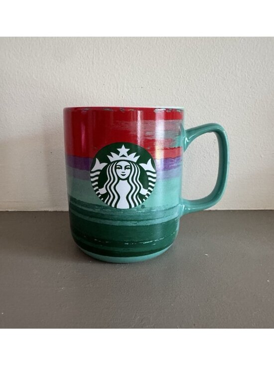 Starbucks Other - Starbucks 2021 Holiday Coffee Mug 18oz Green Red Purple Paint Brush Strokes